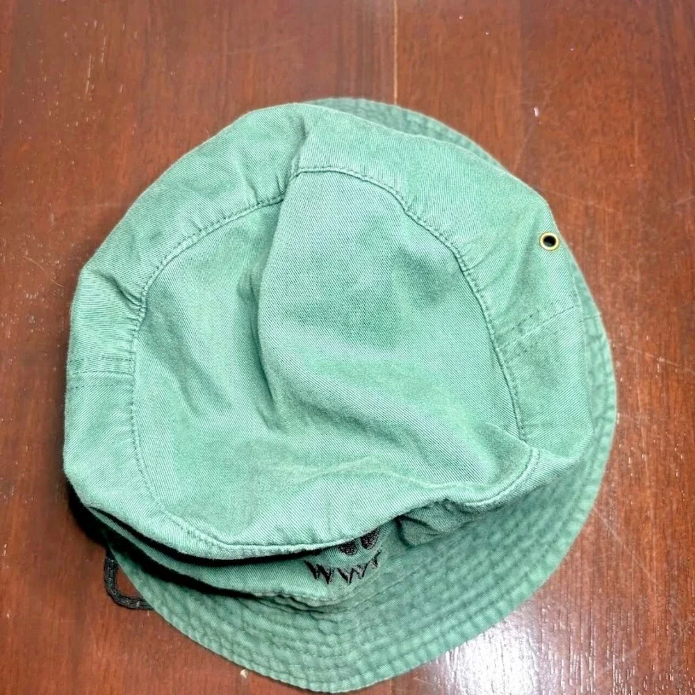 World Wildlife Fund WWF Panda Logo Bucket Hat Green Cotton Chin Strap Vintage